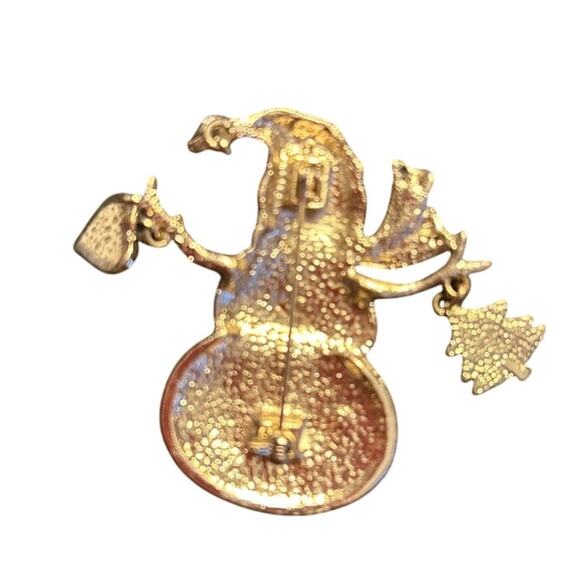 Snowman Christmas Brooch Pin Signed KC Kenneth Cole Glitter Dangle 2 In - Picture 3 of 4